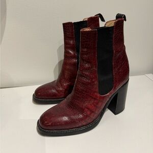 Burgundy red Freelance Chelsea Boot Crocodile Snake Skin Size 38 - Boho Rock